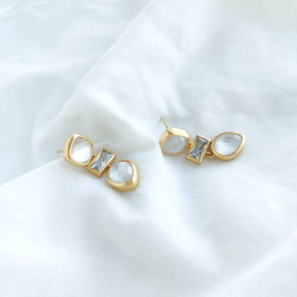 Julie Vos Antonia Iridescent Clear Crystal Gold Drop Earrings - Picture 2 of 4